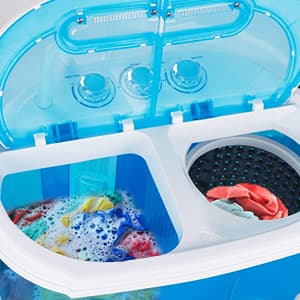 SUPER DEAL Small Portable Washing Machine 9.9lb Mini Compact Washer Twin Tub Laundry Machine Top Load Spinning and Washing Combo 6.57 FT Inlet Gravity Drain Hose