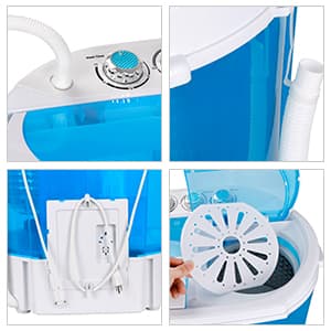 SUPER DEAL Small Portable Washing Machine 9.9lb Mini Compact Washer Twin Tub Laundry Machine Top Load Spinning and Washing Combo 6.57 FT Inlet Gravity Drain Hose
